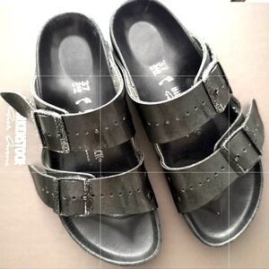 Birkenstock x Rick Owen collab Iridescent Black leather Arizona Sandal 37 US 6.5